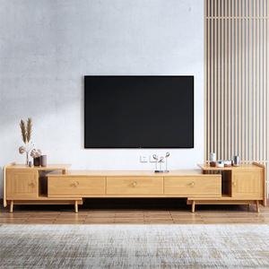 Ensemble salon moderne minimaliste extensible en bois massif nordique, comprenant un meuble TV et une table basse - Product Image 2