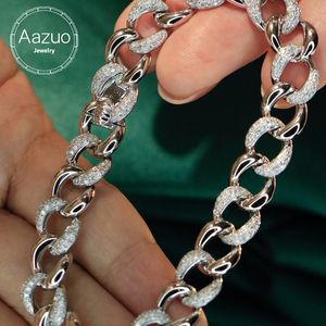 Aazuo-pulsera de cadena cubana de oro macizo de 18 quilates con diamantes naturales para hombre y mujer, joyería de lujo para uso diario, Au750 - Product Image 1