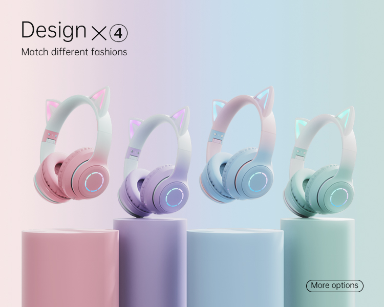 Hot Kids Music Gaming Headphones With Mic Flashing Light Cat Ear multifunctional wireless stereo headset