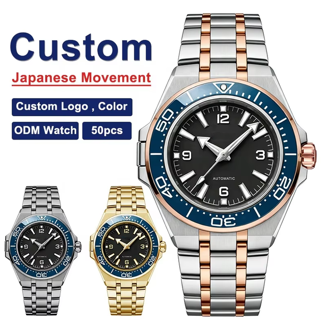 Oem Odm High Quality Luxury Men's Business Automatic Stainless Steel Wrist Watch Custom Logo Miyota 8215 Movement Calendar 24mm