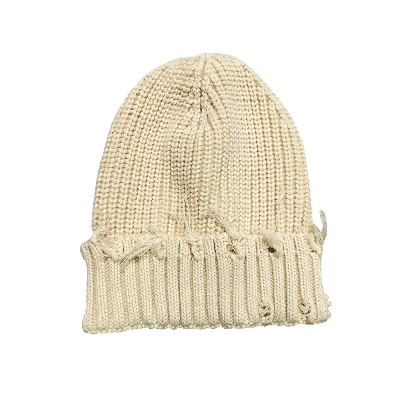 Benutzer definierte Muster Logo Slouchy Beanie Hüte Winter Distressed Strick mützen Weiche warme Ski mütze