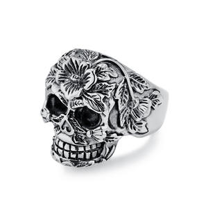 Floral Skull <b>Titanium</b> Steel <b>Ring</b> For <b>Men</b> Punk Retro Hip Hop Fashion Jewelry Gift - Product Image 4