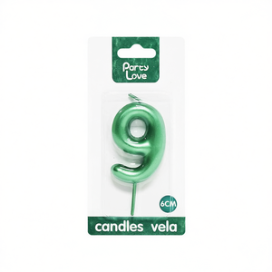 Candela Decorativa Numero 9 Verde 6cm per Torta di Compleanno - Product Image 1