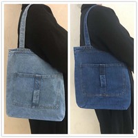 Qetesh Casual Blue Denim Jean Sac fourre-tout personnalisé à la mode multi-poches grande capacité Sac à bandoulière pour les étudiants