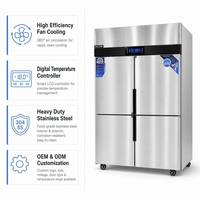 Équipement de restauration commerciale, réfrigérateur vertical à quatre portes en acier inoxydable, dégivrage automatique, refroidissement par air -22 8, réfrigérateur énergétique