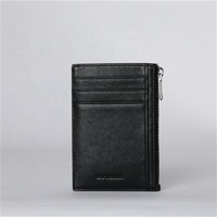 Kantong depan kulit minimalis Logo Ultra ramping kustom dompet koin kulit ritsleting kecil wanita
