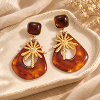 Boucles d'oreilles pendantes SUMMLY vintage rétro en acier inoxydable plaqué or 18 carats, motif écaille de tortue creuse et géométrique, pour femme, idéales pour le quotidien, les fêtes ou comme cadeau