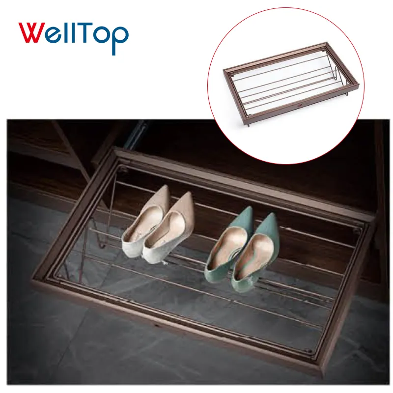 VT-10.106 WELLTOP Factory Price Wardrobe Accessory Pull Out Sliding Clothes Cabinet Organizer Shoes Rack Stand Metal Shoe Racks