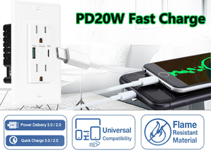 Prise murale US Type C et Type A 15A homologuée ETL 20W PD QC3.0 125V 2 prises pour la charge rapide des téléphones - Product Image 5
