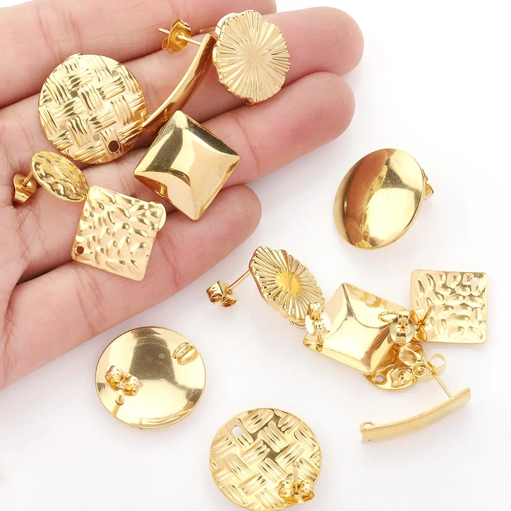 Moda jóias brincos ouro 18k Aço Inoxidável Hiphop Embossed brinco acessórios DIY Hand Made brinco fazendo