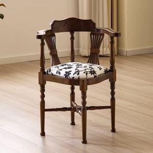 Chaise de salle à manger vintage en bois massif style français, en noyer noir, rembourrée, pour la maison, le bureau, le café, le bar - Product Image 1