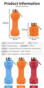 Nouvelle bouteille d'eau pliable en silicone de qualité alimentaire 650ml/250ml, écologique, avec logo personnalisé, cadeau promotionnel - Product Image 5