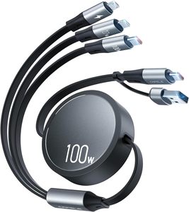 Custom Logo 100W 3-in-1 Fast <b>Charging</b> Retractable <b>USB</b> Charger <b>Cable</b> Phone Holder TPE <b>USB</b> Type-C <b>Cable</b> Small Gift for Computers - Product Image 1