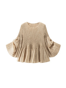 Miyake Áo nữ tay ngắn dáng ôm mùa xuân mới thiết kế ý nghĩa thiết kế xếp li màu trơn dệt kim thanh lịch Xếp Li Hoa Xếp Li - Product Image 3