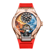 Montre squelette automatique de luxe pour homme HANBORO, 24 heures, mécanique, étanche, cadran en verre lumineux, bracelet en silicone