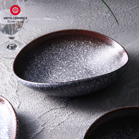 WEIYE Bas quantité minimale de commande Forme Ovale 10 Pouces Noir Durable Bols En Céramique Ensemble de 2 Vaisselle Porcelaine Soupe Saladier pour Restaurant