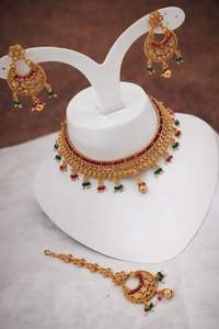 Ethnic Copper <b>Bridal</b> <b>Necklace</b> <b>Set</b> with Traditional Wedding Earrings and Stylish Indian Jewelry for Women - Product Image 2
