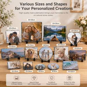 Plaques en pierre vierges personnalisables en gros pour cadeaux, formes cœur, rondes, carrées, rectangulaires, pour sublimation, ardoise photo - Product Image 2