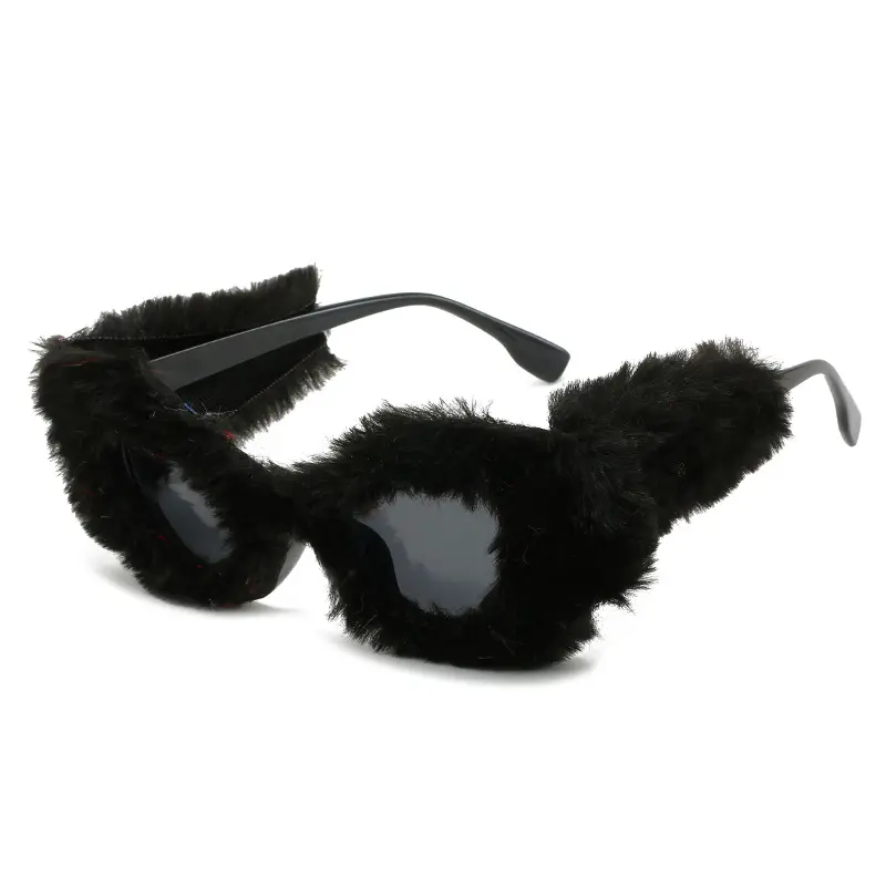 UV400 Frauen Plüsch Fuzzy Eye Sonnenbrille Punk Soft Velvet Shades Handgemachte Party Brillen