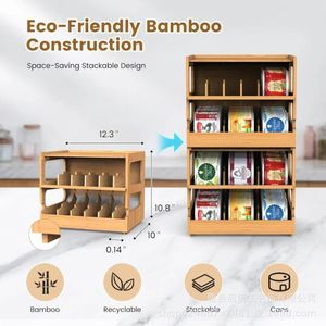 Double Layer Solid Wood Pet Food Storage Rack Stackable Cat Food Organizer Household Wooden <b>Shelf</b> - Product Image 4