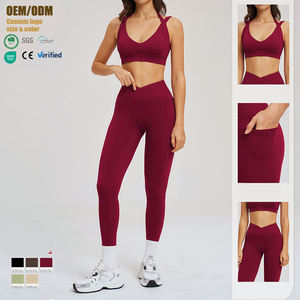 Nuevas medias de Fitness de dos piezas, conjunto de <span class=keywords><strong>mallas</strong></span> de entrenamiento de levantamiento de glúteos personalizadas transpirables, Top corto <span class=keywords><strong>para</strong></span> mujer, Sujetador deportivo, conjunto de Yoga <span class=keywords><strong>para</strong></span> mujer - Product Image 2