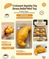 Bloc Squishy en forme de Croissant, malléable, à rebond lent, effet croquant, doux à presser, jouet anti-stress et sensoriel