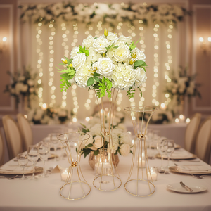 Jarrón Alto de Metal con Forma de Trompeta para Centros de Mesa, Soporte Geométrico para Centros de Mesa Florales para Bodas, Aniversarios y Ceremonias - Product Image 1