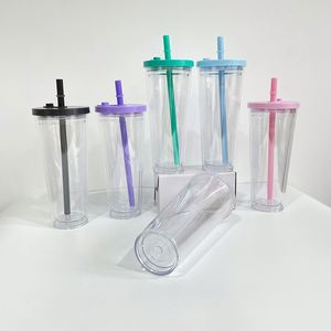 24Oz Pre Drilled Tea Boba Bubble Smoothie <b>Cup</b> With Wide Reusable Straw Clear Transparent Acrylic Tumblers - Product Image 2