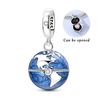 MULA Breloques en Gros Originales en Argent Sterling 925 Certifié GDTC, Pendentif Carte du Monde Ouvrable, Compatible Bracelet et Collier Originaux, Bijoux DIY pour Femme
