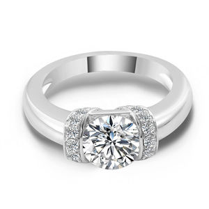 Anillo de Oro Blanco Macizo de 10K, 14K, 18K con Moissanita, Corte Redondo, Piedra Principal de 1.5 Quilates, Personalizable, Regalo de Aniversario de Bodas, Diamantes - Product Image 3