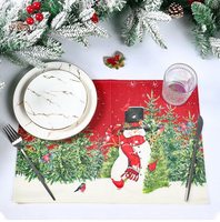 6 pièces de napperons de Noël en tissu de lin, motif bonhomme de neige, décorations de table pour la maison, ornements de Noël