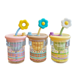 Gelas Tumbler Kaca Borosilikat Tinggi 500ml Motif Bunga Anti Bocor dengan Sedotan, Aman untuk Mesin Cuci Piring dan Microwave, Kapasitas Besar, Cangkir Kantor, Lucu - Product Image 5