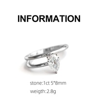 Bague Solitaire en Argent Sterling 925 avec Moissanite Taille Poire, Couleur D, Pureté VVS, pour Femme, Bijoux Fins