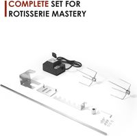 Kit de Asador Giratorio SEB, Asador Giratorio Automático Universal para Barbacoa, 2 x 4 Horquillas para Jardín y Exteriores