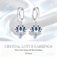 Boucles d'oreilles pendantes en cristal bleu Lotus, plaquées argent, incrustées de Zircon, bijoux à la mode pour femmes, cadeau