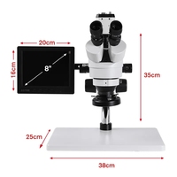 Microscope stéréoscopique trinoculaire SCIEDU certifié CE 7X-45X avec écran LCD 8 pouces, éclairage annulaire LED 56 LED, adaptateur CTV 1/3 pour la réparation de circuits imprimés