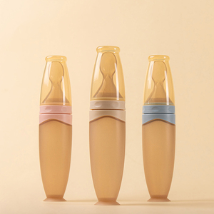 Cuillère-<span class=keywords><strong>biberon</strong></span> en silicone sans BPA avec base à ventouse, distributeur de nourriture à presser pour bébés, distributeur de céréales de riz pour nourrissons - Product Image 1