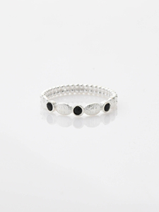 Circle Connection ring refined piece exudes <b>both</b> modern elegance 925 silver ring three small round black onyx stones - Product Image 2