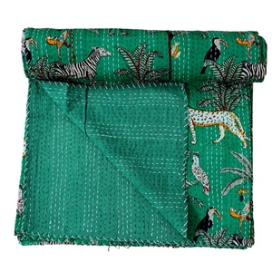 Top selling animal Printed Reversible Vintage Eco-Friendly All-Season <b>Double</b> Size Organic 100% Cotton Kantha Spread Printing - Product Image 1