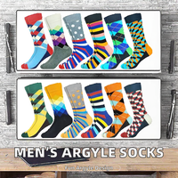 Chaussettes habillées pour hommes, motif Argyle fantaisie, en coton, collection Printemps