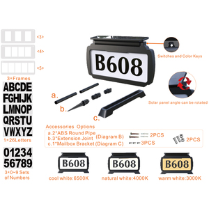 Señal de dirección <span class=keywords><strong>solar</strong></span> Número de casa, Señal de dirección iluminada Impermeable para buzón de puerta de casa de patio - Product Image 6