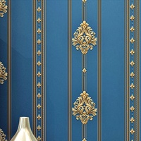 Papier peint 3D en tissu non tissé de style européen damassé pour chambre douillette et fond de télévision, bleu luxueux, design simple pour la maison