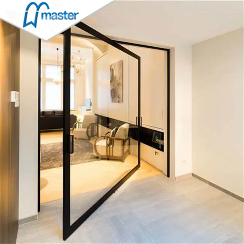 Modern Home Main Entrance Security Entry Front Doors Metallic Aluminum Glass Pivot Door