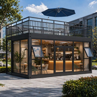 Café Moderne en Conteneur Préfabriqué avec Terrasse sur le Toit, Murs en Verre, Bar Portable, Restaurant