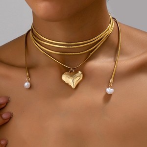 Collana Choker Bohémien Fatta a Mano con Nodo in Filo Cerato, Cuore e Perla per <span class=keywords><strong>Donna</strong></span>, Gioielli Regalo - Product Image 1