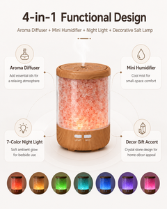 Difusor de Aromas Moderno con Base de Madera, Niebla Continua Intermitente de 150 ml, 7 Colores LED, Piedra de Cristal, para Escritorio - Product Image 2