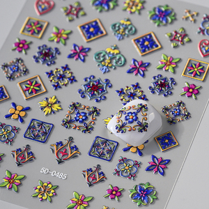 5D patrón bohemio en relieve pegatinas para decoración de uñas Retro elegante bordado estilo bohemio calcomanías de flores suministros de decoración de uñas herramienta - Product Image 5