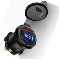 Pengisi Daya Mobil PD3.0 & QC3.0 Soket Cepat dengan Sakelar Voltmeter On/Off 12/24V untuk Aksesori Motor, Kapal, dan Mobil
