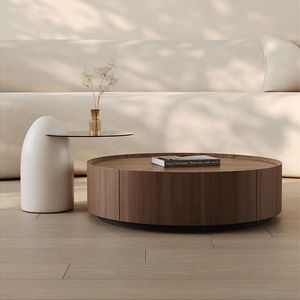 Nordic Italian Style Solid Wood <b>Coffee</b> <b>Table</b> Set <b>Round</b> <b>Walnut</b> Living Room Furniture - Product Image 2
