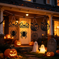 Décoration murale en bois creux pour Halloween, 4 pièces - Chauve-souris, Maison hantée, Araignée géante, Toile d'araignée. pour les fêtes, la récolte, le Nouvel An.